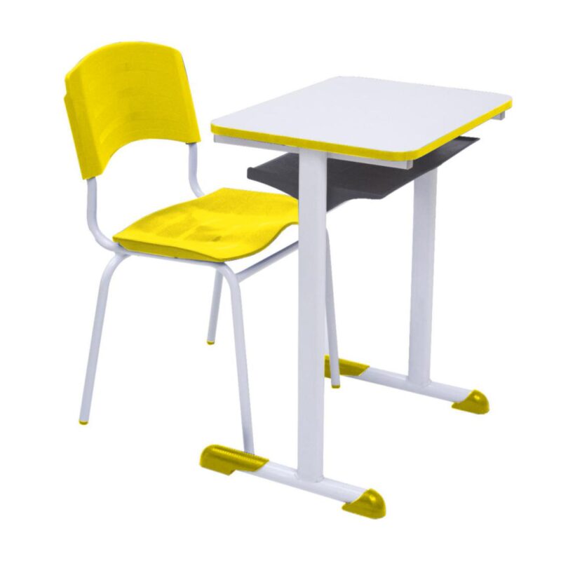 Kit Escolar Individual AMARELO – (Mesa e Cadeira) – ADULTO – MADEIRA – COR AMARELO – 40098 VILLA Móveis para Escritório Conjunto Escolar 2