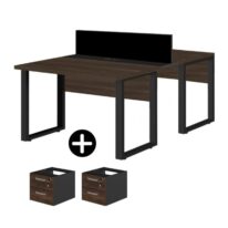 Mesa Estação de Trabalho Dupla 1,50×1,35m 2 Lugares c/ Gavetas c/ ponto de tomada PÉ QUADRO MARSALA/PRETO – 64003 VILLA Móveis para Escritório Linha 30 mm
