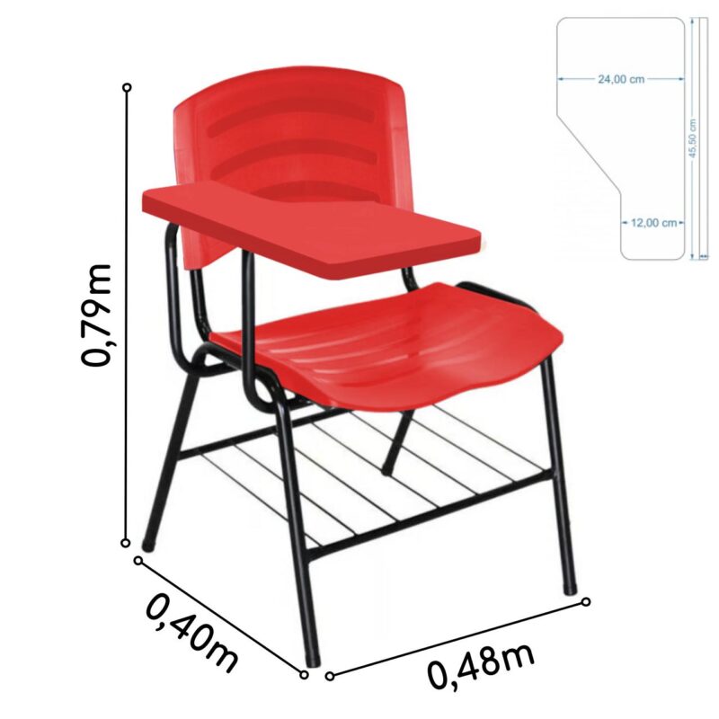 Cadeira Universitária Plástica com Prancheta PLÁSTICA – COR VERMELHO 34022 VILLA Móveis para Escritório Carteira Escolar 5