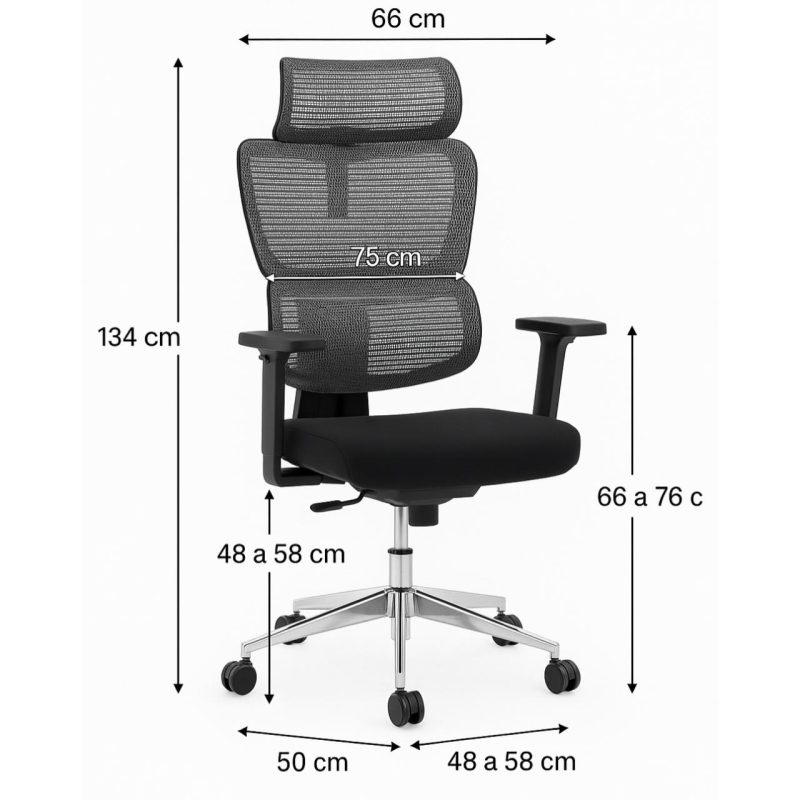 Cadeira de Escritório Presidente Tela ÉDON – Cor Preto – 30066 VILLA Móveis para Escritório Cadeira de Tela 6