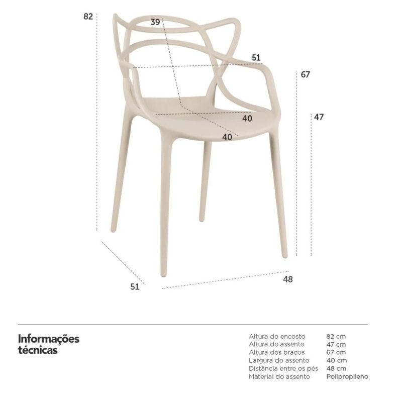 Cadeira Interlocutor ALLEGRA para Escritório ou Jantar – Polipropileno – Cor AREIA – 48009 VILLA Móveis para Escritório Cadeira Fixa Plástica 8