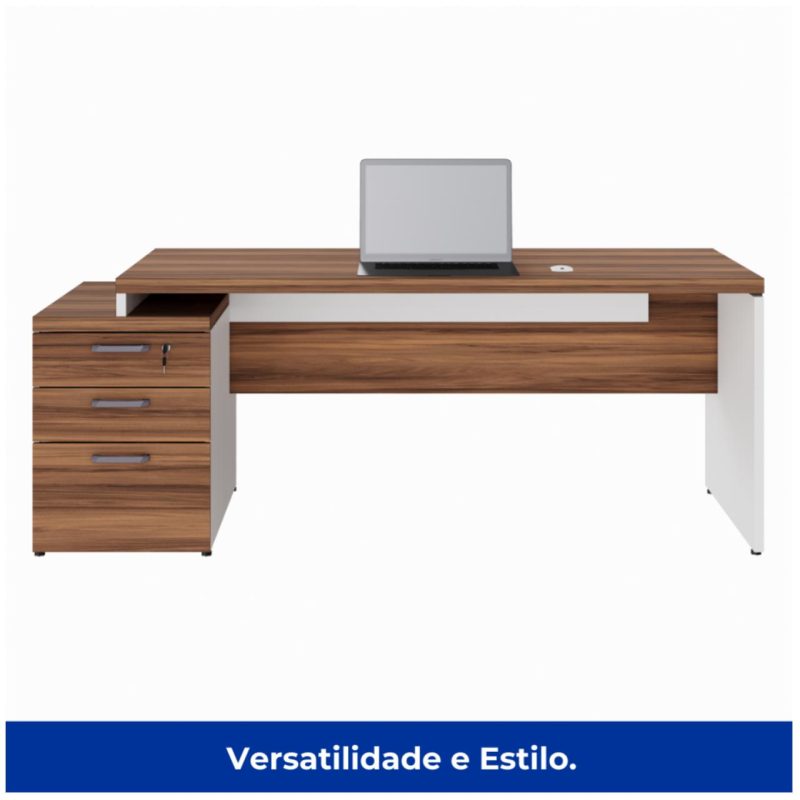 Mesa PEDESTAL RETA (03 Gav.) – 1,92X0,70m – WORKSTART – NOGAL SEVILHA/BRANCO- 34405 VILLA Móveis para Escritório Linha 40 mm Nogal – Branco 4