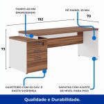 Mesa PEDESTAL RETA (03 Gav.) – 1,92X0,70m – WORKSTART – NOGAL SEVILHA/BRANCO- 34405 VILLA Móveis para Escritório Linha 40 mm Nogal – Branco 14