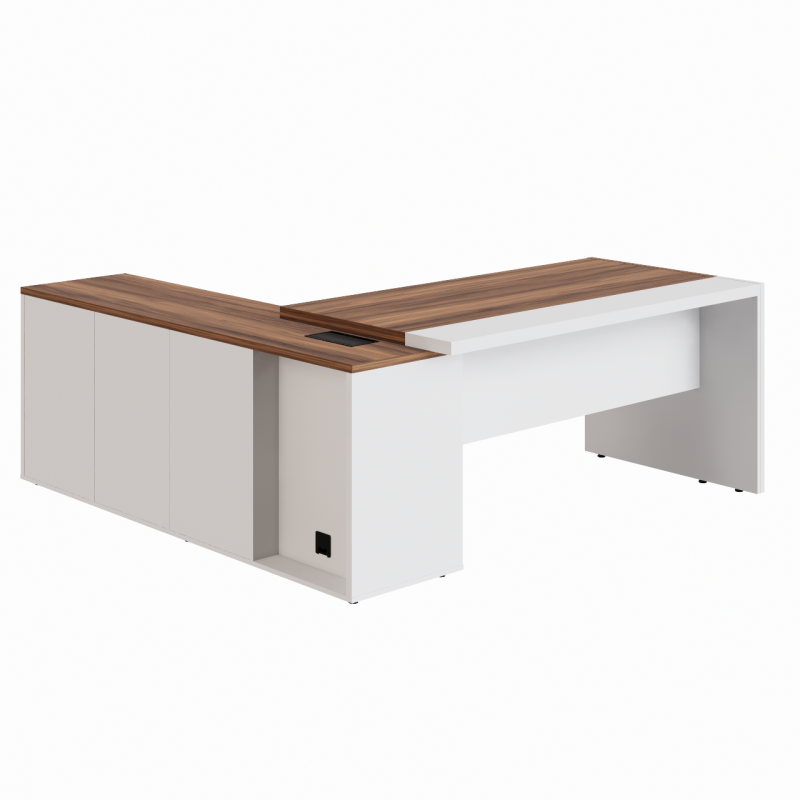 Mesa Escritório PRESIDENTE c/ Armário Pedestal – 1,82×1,80m – NOGAL SEVILHA/BRANCO – 34602 VILLA Móveis para Escritório Linha 40 mm Nogal – Branco 5