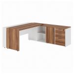 Mesa Escritório PRESIDENTE c/ Armário Pedestal – 1,82×1,80m – NOGAL SEVILHA/BRANCO – 34602 VILLA Móveis para Escritório Linha 40 mm Nogal – Branco 10