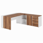 Mesa Escritório PRESIDENTE c/ Armário Pedestal – 1,82×1,80m – NOGAL SEVILHA/BRANCO – 34602 VILLA Móveis para Escritório Linha 40 mm Nogal – Branco 11