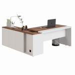 Mesa Escritório PRESIDENTE c/ Armário Pedestal – 1,82×1,80m – NOGAL SEVILHA/BRANCO – 34602 VILLA Móveis para Escritório Linha 40 mm Nogal – Branco 21