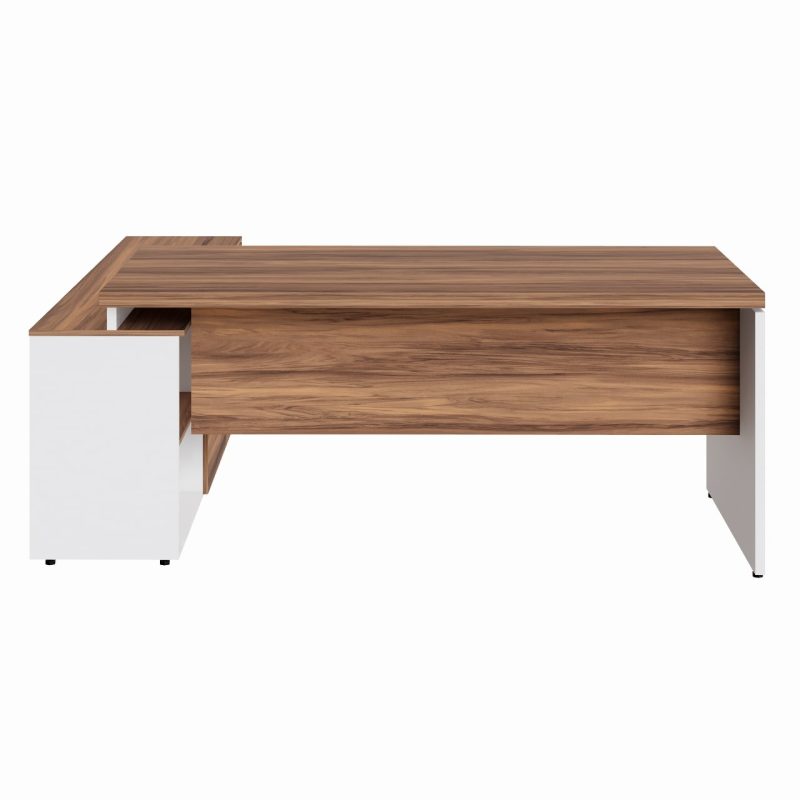Mesa Diretorzinha c/ Aparador – Pé de MADEIRA – 1,90×1,50m – NOGAL SEVILHA / BRANCO – 34426 VILLA Móveis para Escritório Linha 40 mm Nogal – Branco 5