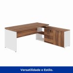 Mesa Diretorzinha c/ Aparador – Pé de MADEIRA – 1,90×1,50m – NOGAL SEVILHA / BRANCO – 34426 VILLA Móveis para Escritório Linha 40 mm Nogal – Branco 11