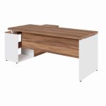 Mesa Diretorzinha c/ Aparador – Pé de MADEIRA – 1,90×1,50m – NOGAL SEVILHA / BRANCO – 34426 VILLA Móveis para Escritório Linha 40 mm Nogal – Branco 12