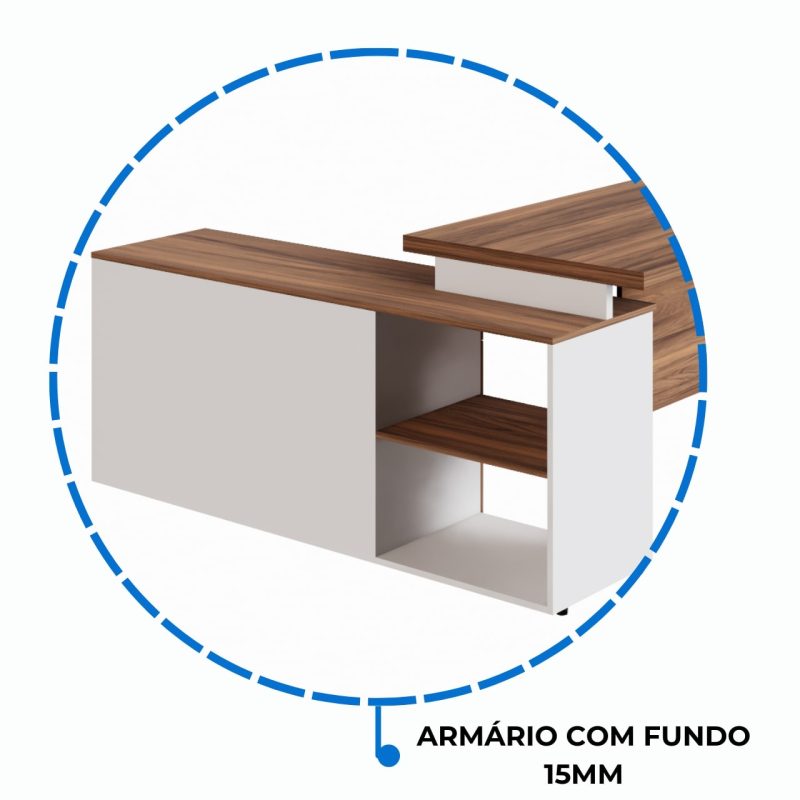 Mesa Diretorzinha c/ Aparador – Pé de MADEIRA – 1,90×1,50m – NOGAL SEVILHA / BRANCO – 34426 VILLA Móveis para Escritório Linha 40 mm Nogal – Branco 6