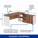 Mesa Diretorzinha c/ Aparador – Pé de MADEIRA – 1,90×1,50m – NOGAL SEVILHA / BRANCO – 34426 VILLA Móveis para Escritório Linha 40 mm Nogal – Branco 18