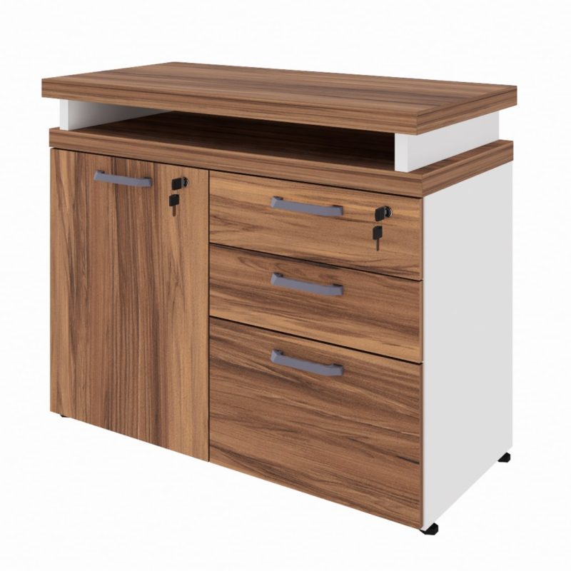 Armário Baixo 03 Gavetas e Porta (MISTO) – NOGAL SEVILHA/BRANCO – 34422 VILLA Móveis para Escritório Linha 40 mm Nogal – Branco 2