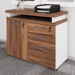 Armário Baixo 03 Gavetas e Porta (MISTO) – NOGAL SEVILHA/BRANCO – 34422 VILLA Móveis para Escritório Linha 40 mm Nogal – Branco 12