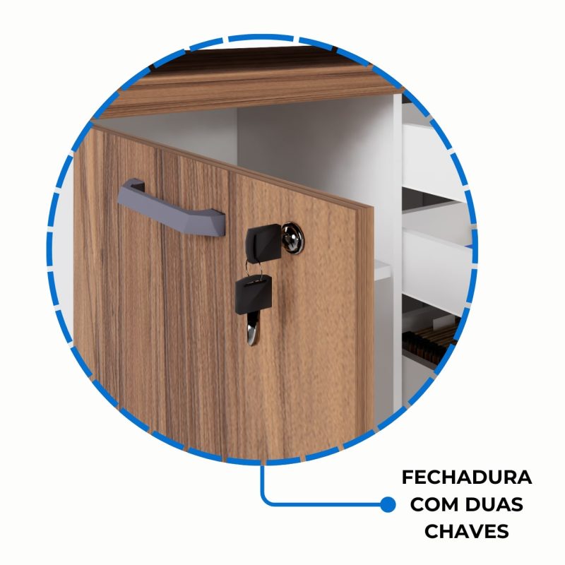 Armário Baixo 03 Gavetas e Porta (MISTO) – NOGAL SEVILHA/BRANCO – 34422 VILLA Móveis para Escritório Linha 40 mm Nogal – Branco 5