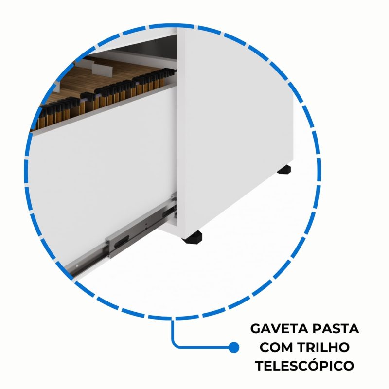 Armário Baixo 03 Gavetas e Porta (MISTO) – NOGAL SEVILHA/BRANCO – 34422 VILLA Móveis para Escritório Linha 40 mm Nogal – Branco 7