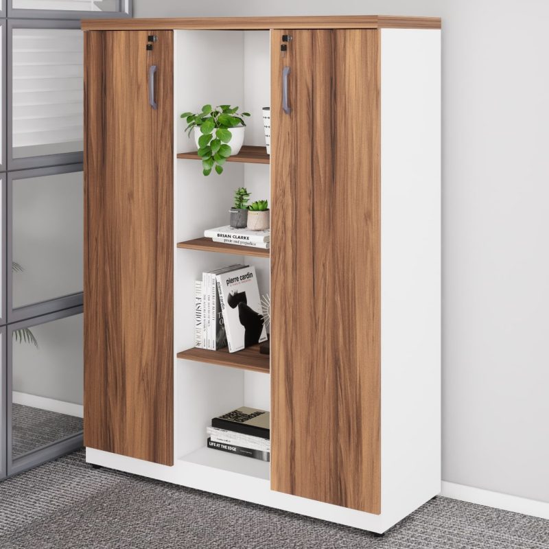 Armário Alto Credenza com Nicho – 1,61×1,20×0,45m – NOGAL SEVILHA/BRANCO- 34415 VILLA Móveis para Escritório Linha 40 mm Nogal – Branco 3