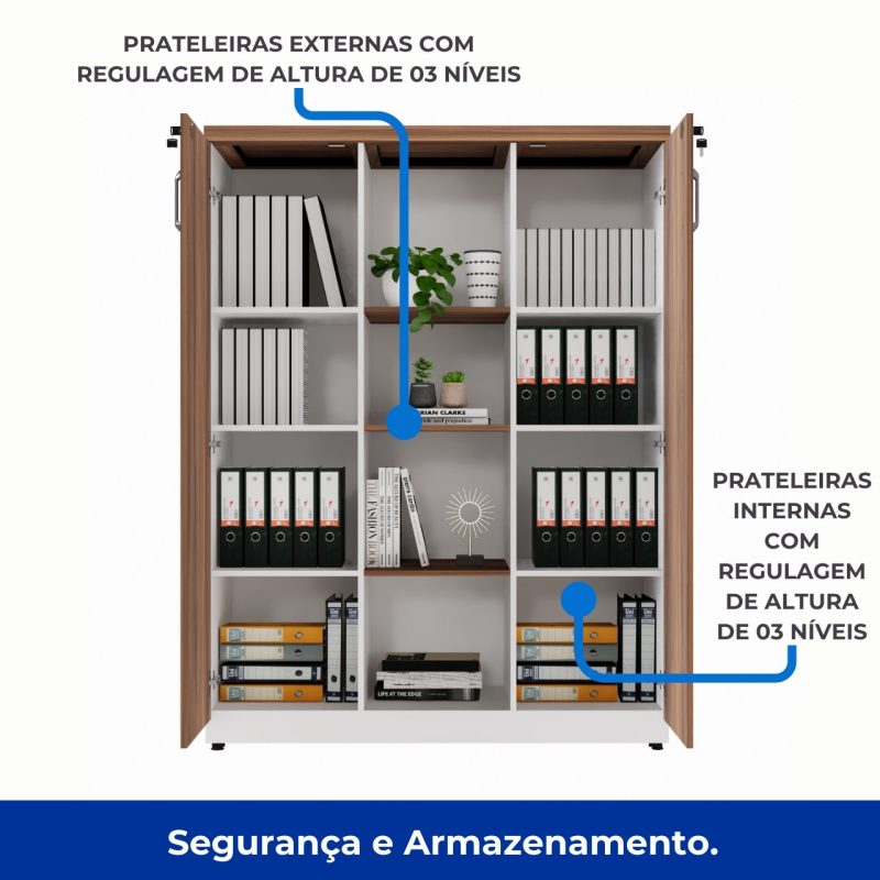 Armário Alto Credenza com Nicho – 1,61×1,20×0,45m – NOGAL SEVILHA/BRANCO- 34415 VILLA Móveis para Escritório Linha 40 mm Nogal – Branco 4