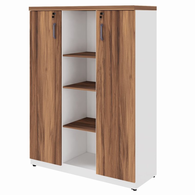 Armário Alto Credenza com Nicho – 1,61×1,20×0,45m – NOGAL SEVILHA/BRANCO- 34415 VILLA Móveis para Escritório Linha 40 mm Nogal – Branco 2