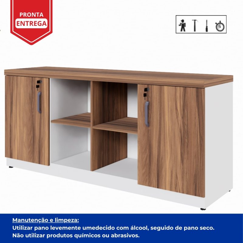Armário Baixo GOLD Credenza ESPECIAL – 1,60×0,73×0,45m – NOGALSEVILHA / BRANCO – 34502 VILLA Móveis para Escritório Linha 40 mm Nogal – Branco 2