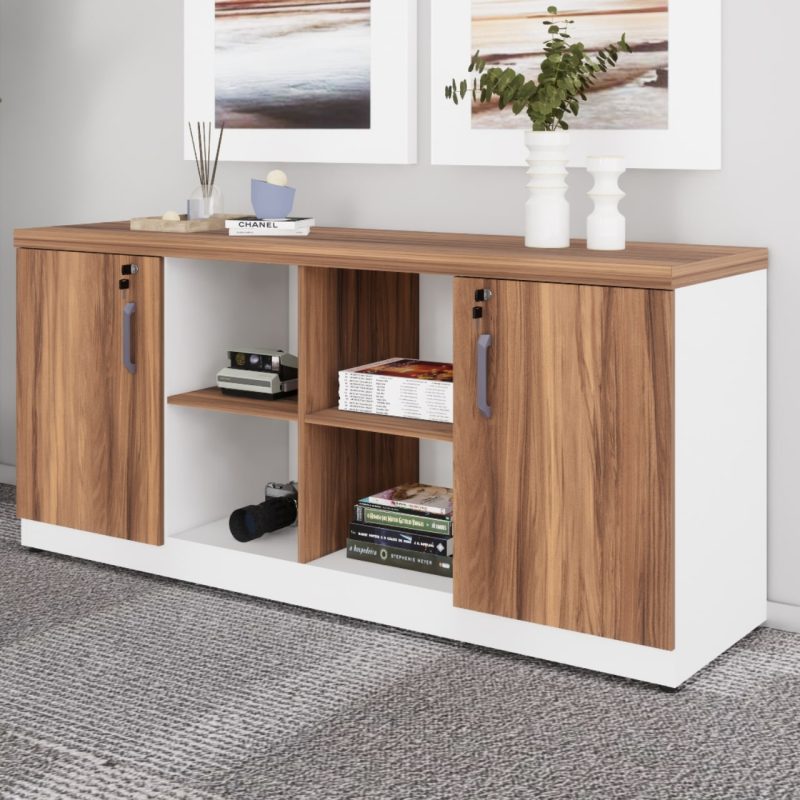 Armário Baixo GOLD Credenza ESPECIAL – 1,60×0,73×0,45m – NOGALSEVILHA / BRANCO – 34502 VILLA Móveis para Escritório Linha 40 mm Nogal – Branco 3