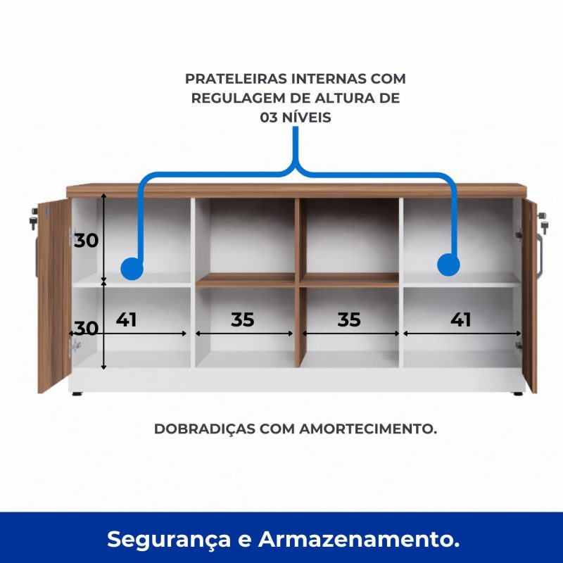 Armário Baixo GOLD Credenza ESPECIAL – 1,60×0,73×0,45m – NOGALSEVILHA / BRANCO – 34502 VILLA Móveis para Escritório Linha 40 mm Nogal – Branco 5