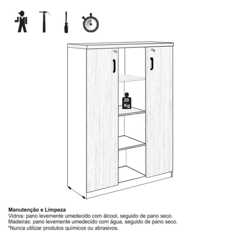 Armário Alto Credenza com Nicho – 1,61×1,20×0,45m – NOGAL SEVILHA/BRANCO- 34415 VILLA Móveis para Escritório Linha 40 mm Nogal – Branco 9
