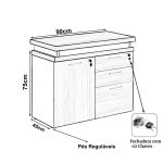 Armário Baixo 03 Gavetas e Porta (MISTO) – NOGAL SEVILHA/BRANCO – 34422 VILLA Móveis para Escritório Linha 40 mm Nogal – Branco 16