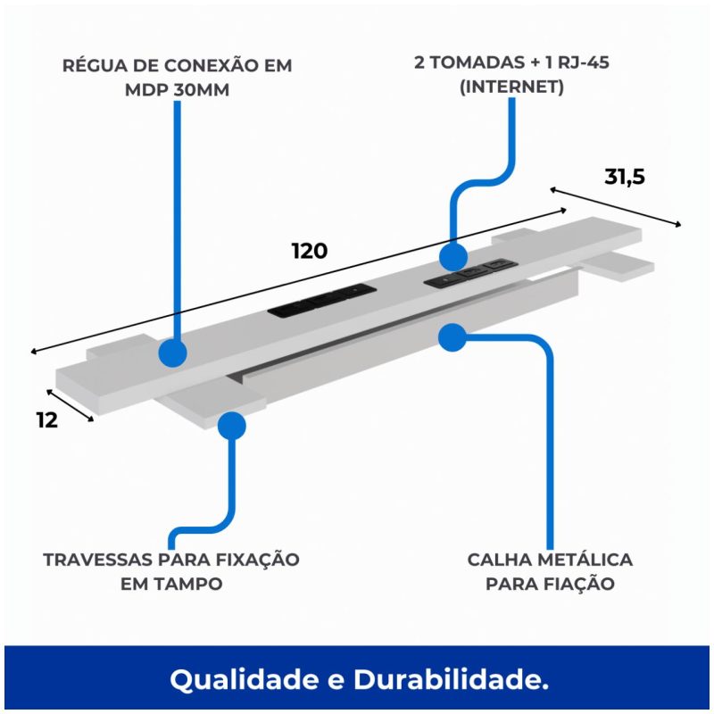 Estação de Trabalho Dupla 1,20×1,35m 02 Lugares c/ Gavetas c/ ponto de tomada PÉ PAINEL – Nogal Sevilha/Branco – 34427 VILLA Móveis para Escritório Linha 40 mm Nogal – Branco 3