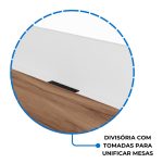 Estação de Trabalho Dupla 1,20×1,35m sem Gavetas c/ ponto de tomada PÉ QUADRO – Cor Nogal Sevilha/Branco – 34424 VILLA Móveis para Escritório Linha 40 mm Nogal – Branco 13