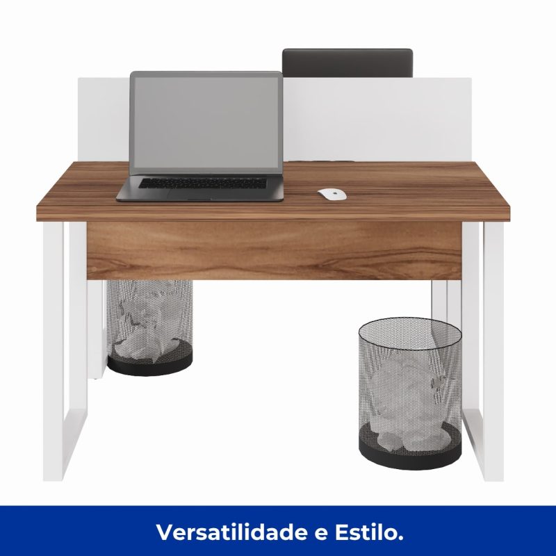 Estação de Trabalho Dupla 1,20×1,35m sem Gavetas c/ ponto de tomada PÉ QUADRO – Cor Nogal Sevilha/Branco – 34424 VILLA Móveis para Escritório Linha 40 mm Nogal – Branco 7