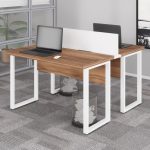 Estação de Trabalho Dupla 1,20×1,35m sem Gavetas c/ ponto de tomada PÉ QUADRO – Cor Nogal Sevilha/Branco – 34424 VILLA Móveis para Escritório Linha 40 mm Nogal – Branco 15