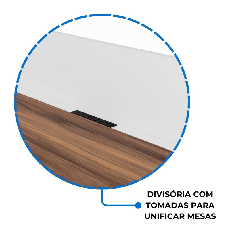 Estação de Trabalho Dupla 1,20×1,35m 02 Lugares c/ Gavetas c/ ponto de tomada PÉ PAINEL – Nogal Sevilha/Branco – 34427 VILLA Móveis para Escritório Linha 40 mm Nogal – Branco 5