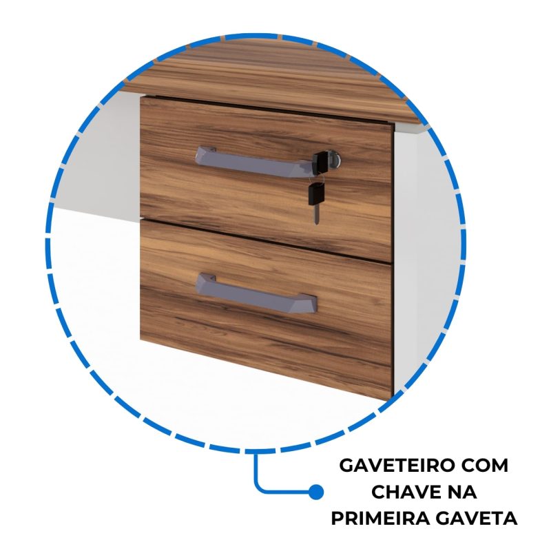 Estação de Trabalho Dupla 1,20×1,35m 02 Lugares c/ Gavetas c/ ponto de tomada PÉ PAINEL – Nogal Sevilha/Branco – 34427 VILLA Móveis para Escritório Linha 40 mm Nogal – Branco 9