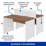 Estação de Trabalho Dupla 1,20×1,35m 02 Lugares sem Gavetas c/ ponto de tomada PÉ PAINEL – Nogal Sevilha/Branco – 34428 VILLA Móveis para Escritório Linha 40 mm Nogal – Branco 17