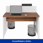 Estação de Trabalho Dupla 1,20×1,35m 02 Lugares sem Gavetas c/ ponto de tomada PÉ PAINEL – Nogal Sevilha/Branco – 34428 VILLA Móveis para Escritório Linha 40 mm Nogal – Branco 15