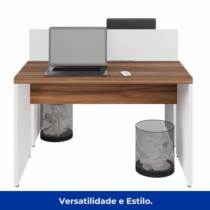 Estação de Trabalho Dupla 1,20×1,35m 02 Lugares sem Gavetas c/ ponto de tomada PÉ PAINEL – Nogal Sevilha/Branco – 34428 VILLA Móveis para Escritório Linha 40 mm Nogal – Branco 7