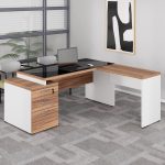 Mesa para Escritório em “L” com VIDRO FUMÊ – 1,92X1,60M NOGAL SEVILHA/BRANCO – 34432 VILLA Móveis para Escritório Linha 40 mm Nogal – Branco 20