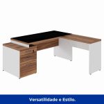Mesa para Escritório em “L” com VIDRO FUMÊ – 1,92X1,60M NOGAL SEVILHA/BRANCO – 34432 VILLA Móveis para Escritório Linha 40 mm Nogal – Branco 19