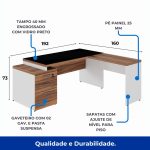 Mesa para Escritório em “L” com VIDRO FUMÊ – 1,92X1,60M NOGAL SEVILHA/BRANCO – 34432 VILLA Móveis para Escritório Linha 40 mm Nogal – Branco 11