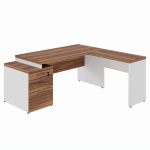 Mesa para Escritório em “L” com Gavetão – 1,92X1,60m -NOGAL SEVILHA/BRANCO – 34431 VILLA Móveis para Escritório Linha 40 mm Nogal – Branco 10