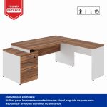 Mesa para Escritório em “L” com Gavetão – 1,92X1,60m -NOGAL SEVILHA/BRANCO – 34431 VILLA Móveis para Escritório Linha 40 mm Nogal – Branco 12