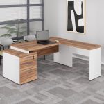 Mesa para Escritório em “L” com Gavetão – 1,92X1,60m -NOGAL SEVILHA/BRANCO – 34431 VILLA Móveis para Escritório Linha 40 mm Nogal – Branco 18
