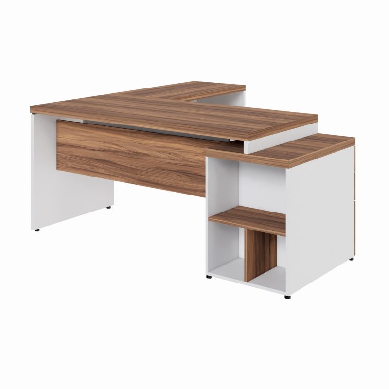 Mesa para Escritório em “L” com Gavetão – 1,92X1,60m -NOGAL SEVILHA/BRANCO – 34431 VILLA Móveis para Escritório Linha 40 mm Nogal – Branco 6