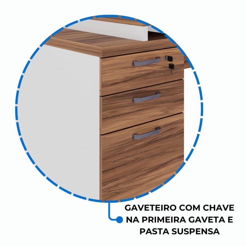 Mesa para Escritório em “L” com Gavetão – 1,92X1,60m -NOGAL SEVILHA/BRANCO – 34431 VILLA Móveis para Escritório Linha 40 mm Nogal – Branco 7