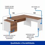 Mesa para Escritório em “L” com Gavetão – 1,92X1,60m -NOGAL SEVILHA/BRANCO – 34431 VILLA Móveis para Escritório Linha 40 mm Nogal – Branco 11