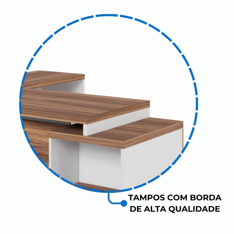 Mesa para Escritório em “L” com Gavetão – 1,92X1,60m -NOGAL SEVILHA/BRANCO – 34431 VILLA Móveis para Escritório Linha 40 mm Nogal – Branco 9