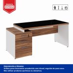 Mesa para Escritório com VIDRO FUMÊ – 1,92×0,70m – NOGAL SEVILHA/BRANCO – 34430 VILLA Móveis para Escritório Linha 40 mm Nogal – Branco 14