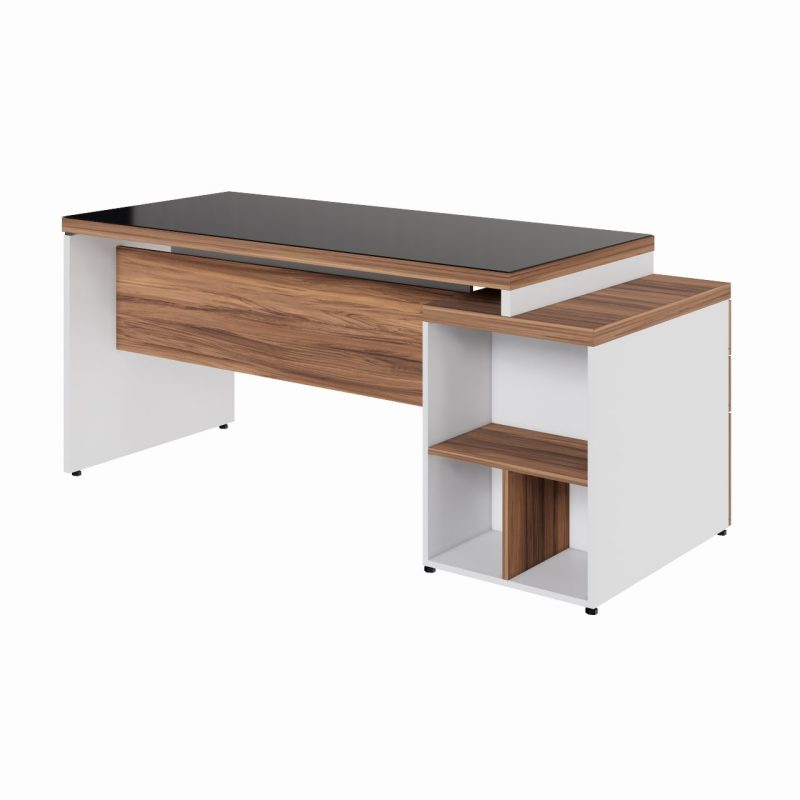 Mesa para Escritório com VIDRO FUMÊ – 1,92×0,70m – NOGAL SEVILHA/BRANCO – 34430 VILLA Móveis para Escritório Linha 40 mm Nogal – Branco 4