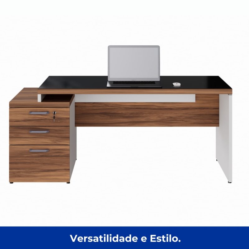 Mesa para Escritório com VIDRO FUMÊ – 1,92×0,70m – NOGAL SEVILHA/BRANCO – 34430 VILLA Móveis para Escritório Linha 40 mm Nogal – Branco 5